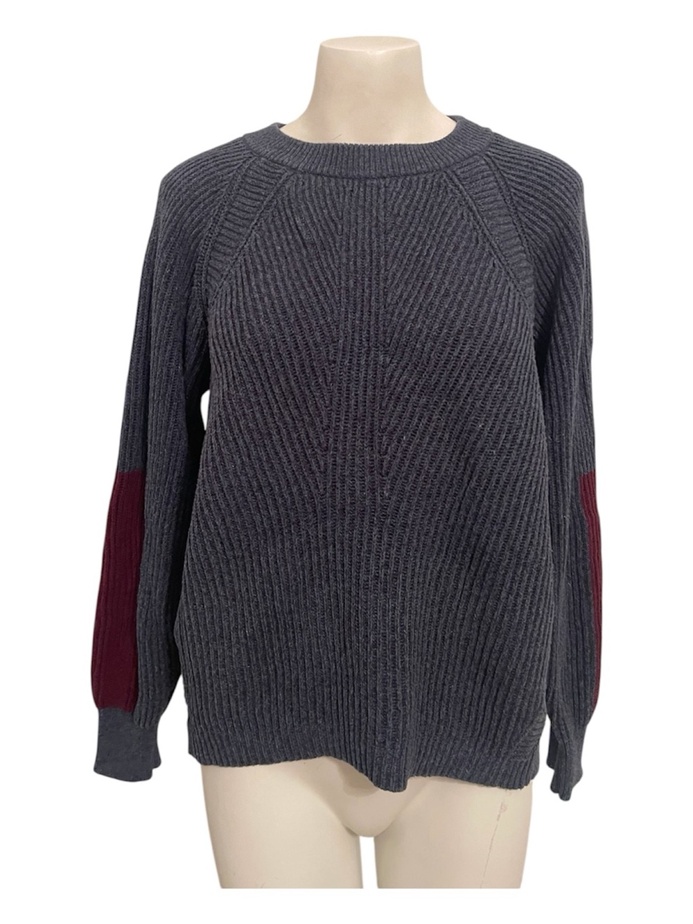 margaret o'leary sweater cotton cable knit blue burgundy medium crewneck